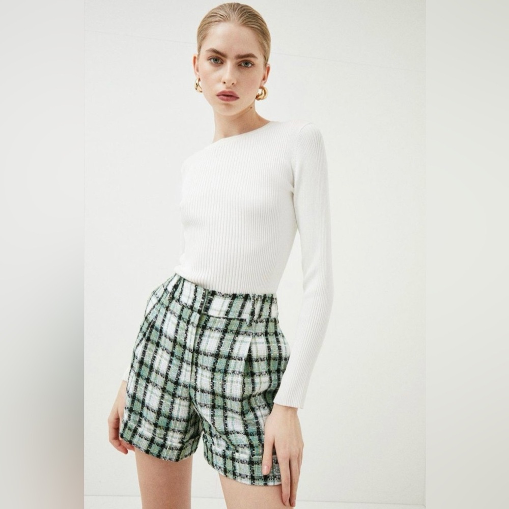 karen millen GEVSHORTS Check Tweed Shorts GREEN US‎ 4
